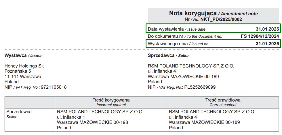 Ujednolicenie formatów dat na wydrukach not korygujących oraz potwierdzenia salda