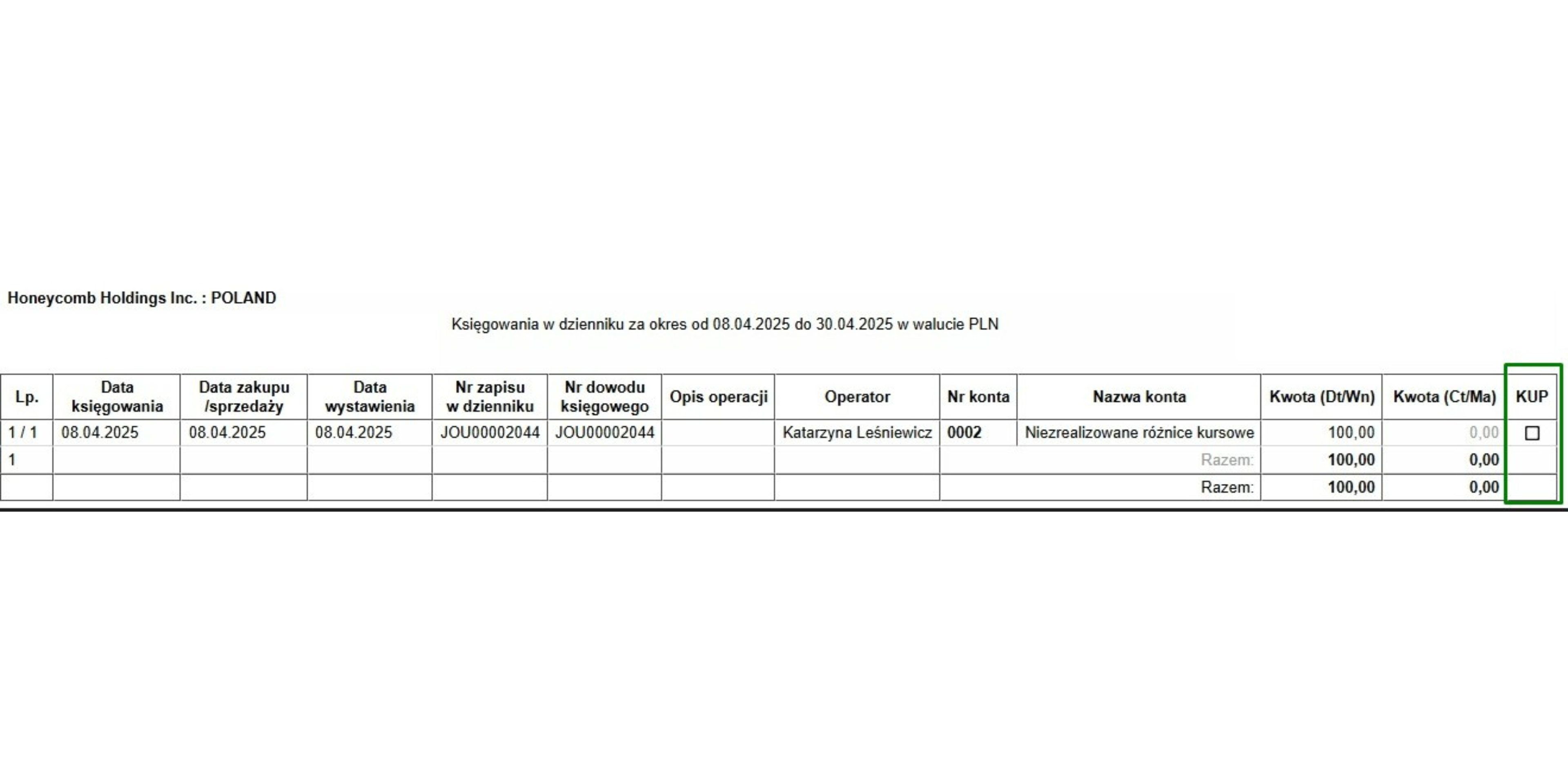 Trial balance Oracle NetSuite PLP