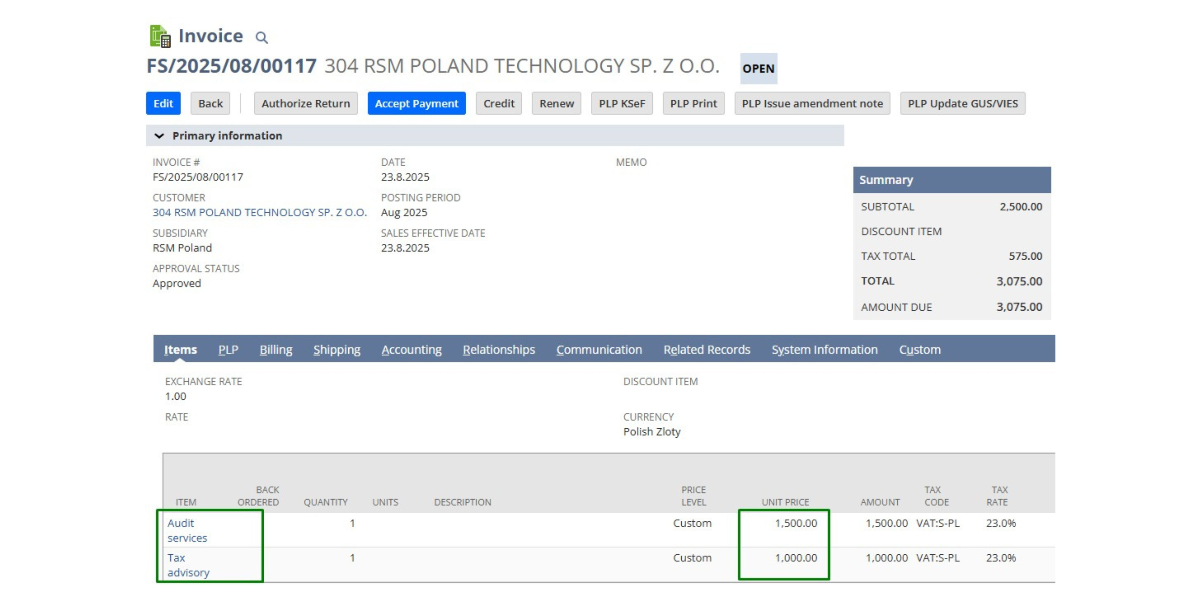 Oracle NetSuite Polish Localization Package Screenshot