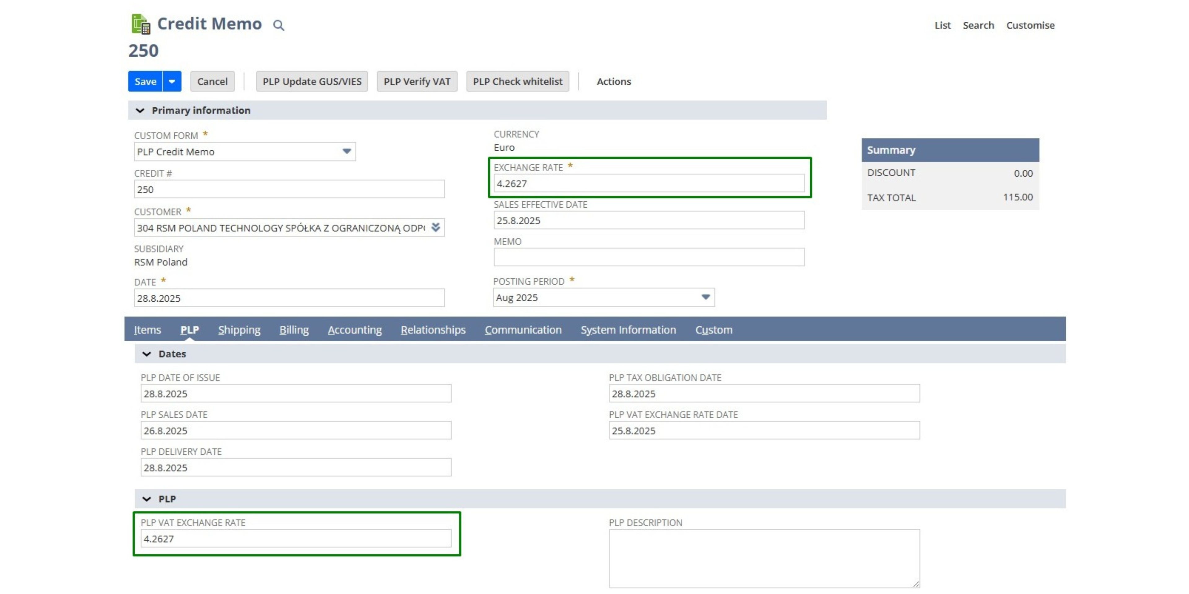 Screen z programu ERP Oracle NetSuite