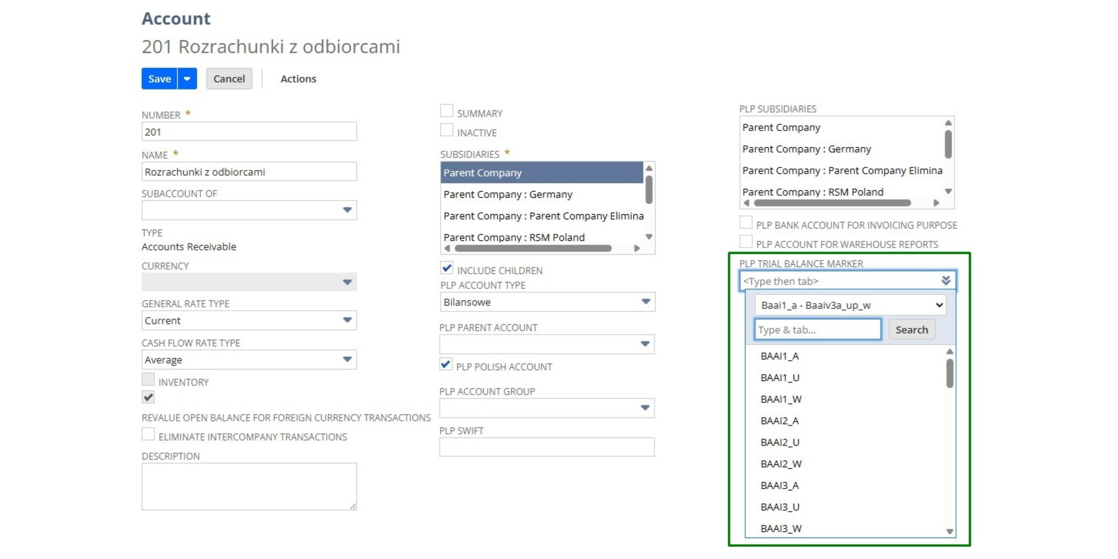 Screen z programu ERP Oracle NetSuite
