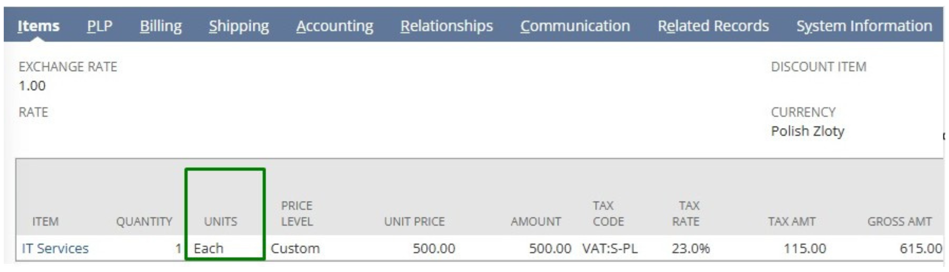 Screen z programu ERP Oracle NetSuite