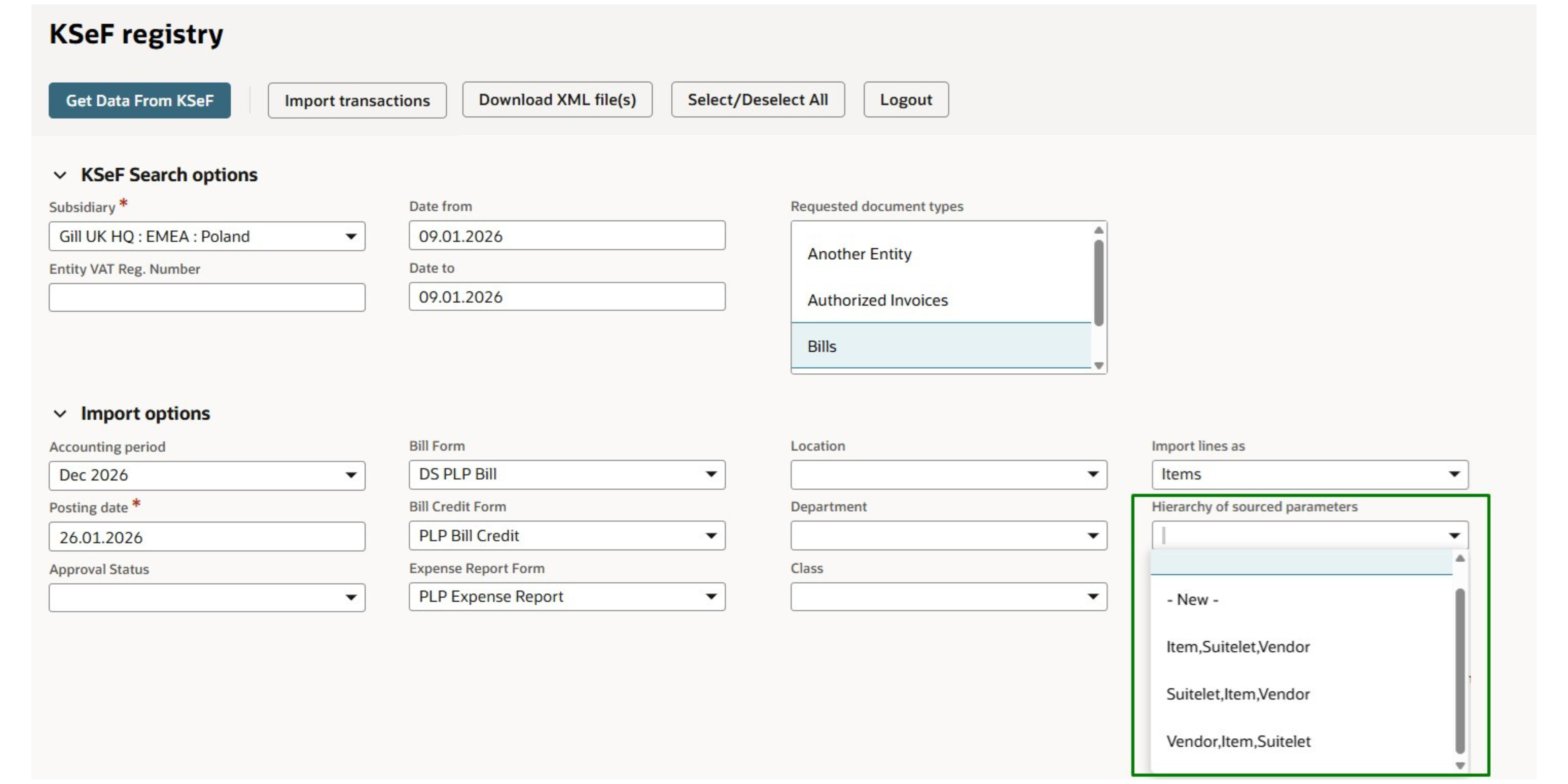 Screen z programu ERP Oracle NetSuite