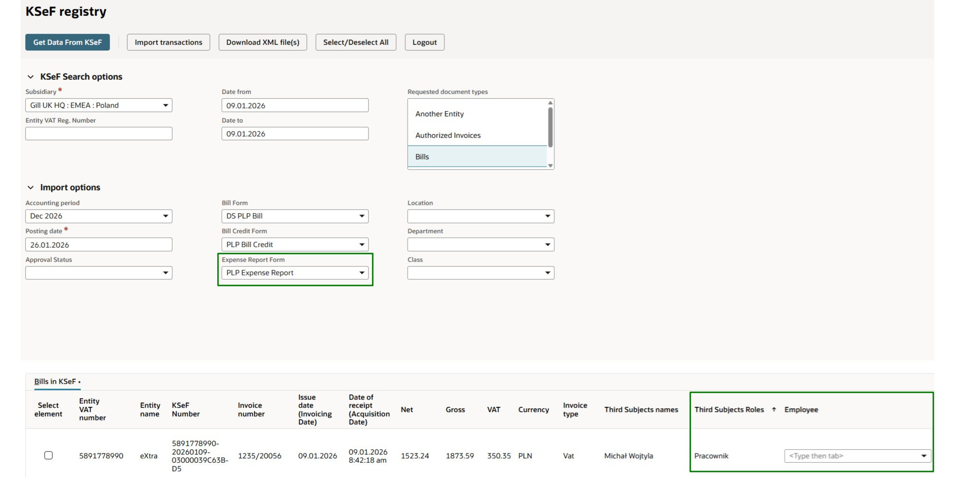 Screen z programu ERP Oracle NetSuite