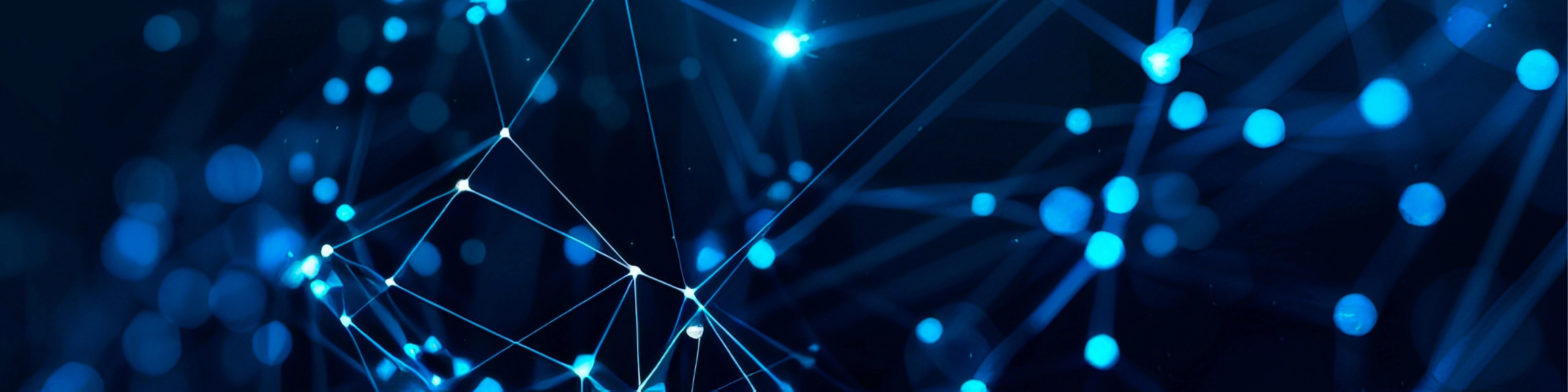 Abstrakcyjna ilustracja przedstawiająca połączone ze sobą punkty na ciemnogranatowym tle