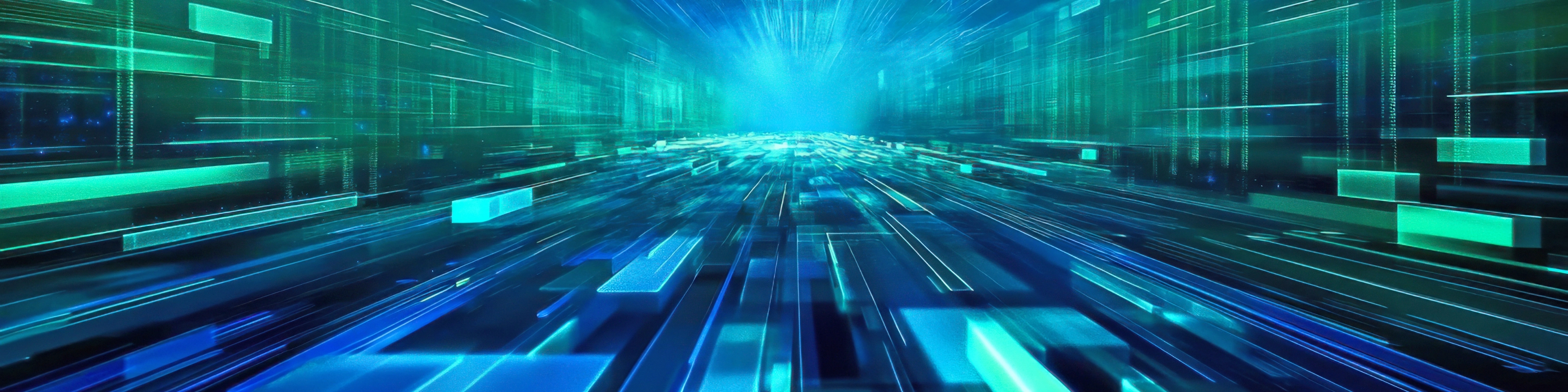 Abstrakcyjny tunel z zielono-niebieskich wielościanów