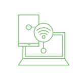 Zielona ikonka komputera z sygnałem wifi