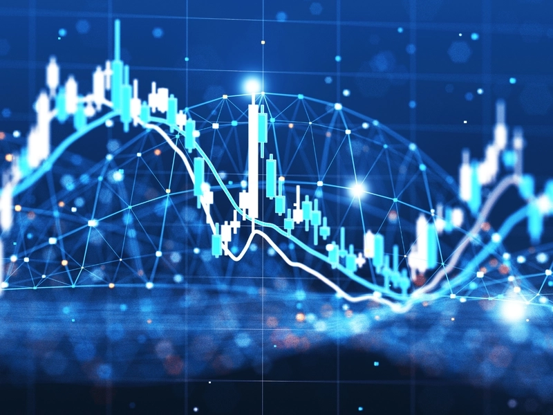 Wykres giełdowy na ciemnogranatowym tle