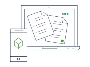 Ikona przedstawiająca dokumenty na ekranie laptopa